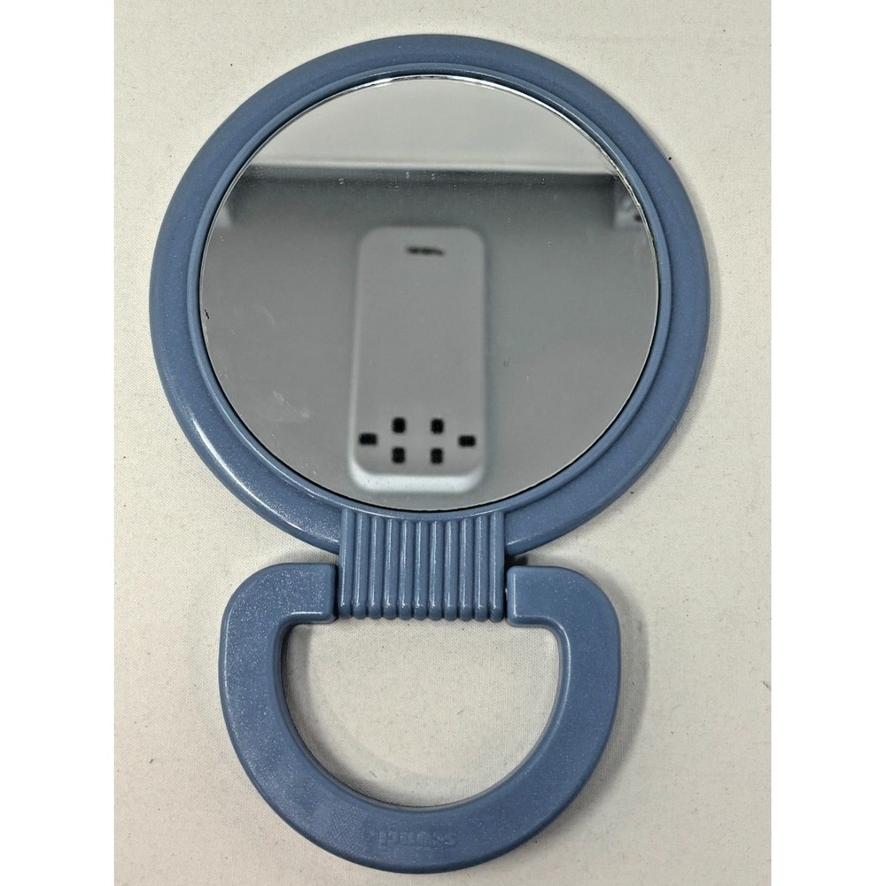 Vintage Scünci Blue Handheld Mirror‎ Plastic Travel Vanity Mirror
